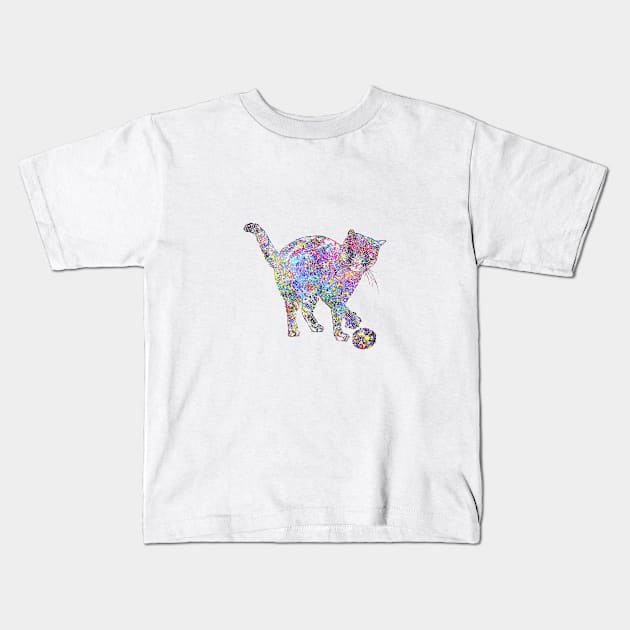 Kitten playing Kids T-Shirt by RosaliArt